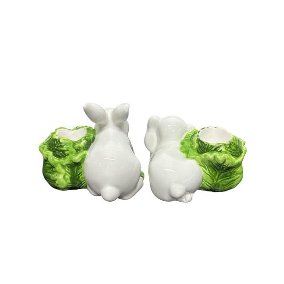 Vintage Ceramic Rabbit With Cabbage Dinner Taper Candle Holder Easter Spring - Picture 6 of 7
